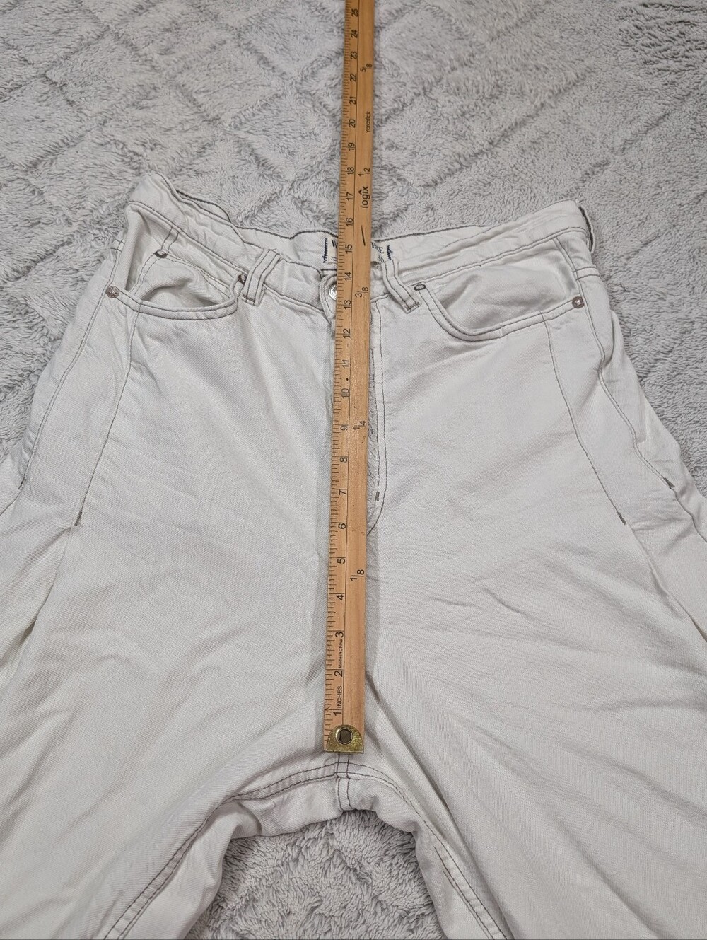 Free People Jeans Womens 30 White Cream Old West Slouchy High Rise Wide Leg - Picture 6 of 10
